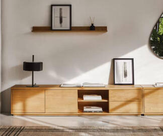 Mueble TV Abilen 2 puertas y 2 cajones de chapa de roble 200 x 44 cm FSC 100% Kave home 539€